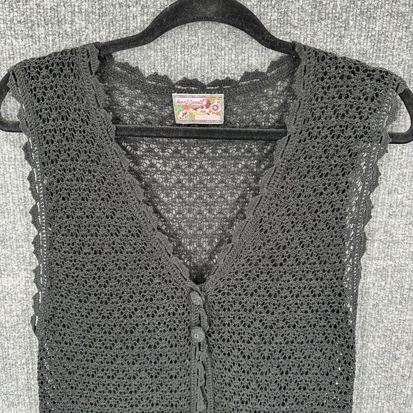 April Cornell Crochet Vest Womens Small Black Midi Cotton‎ Blend - Picture 2 of 9